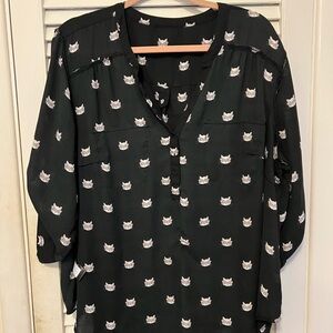 Torrid Harper Blouse Size 2 Cats with glasses print